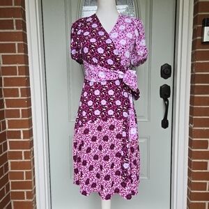 Ann Taylor Floral Wrap Midi Asymmetric Print Dress